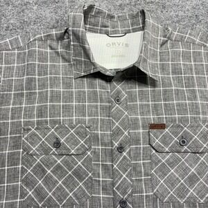 Orvis Button Down Shirt Mens L Gray Plaid Short‎ Sleeve Pocket